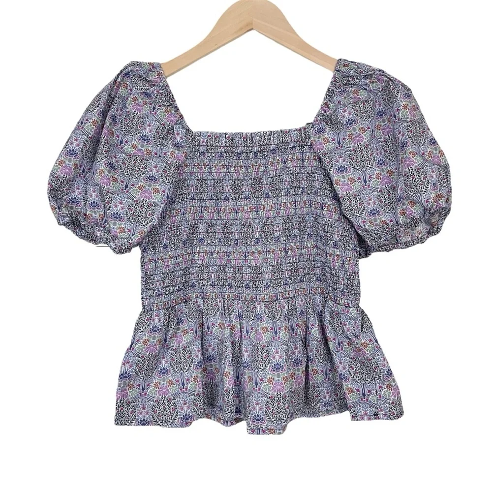 J. Crew Liberty Fabric Smocked Square Neck Top Medium Club Nouveau